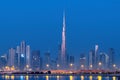 Dubai Skyline view Burj Khalifa from AL Jadaf Beach Royalty Free Stock Photo