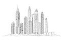 Dubai. Skyscrapers of the Dubai Marina. Sketch collection illustration