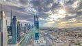 Dubai skyscrapers sunset timelapse evening time. Dubai Metro station and traffic on Sheikh Zayed Road Royalty Free Stock Photo