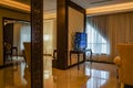 Dubai. In the summer of 2016. Modern and bright interior marble decoration in the hotel Ghaya Grand.