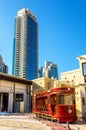 Dubai trolley, a double-deck heritage-style tram Royalty Free Stock Photo