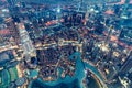 Dubai UAE aerial rooftop view from Burj Khalifa at night Royalty Free Stock Photo