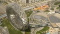 Dubai, UAE. Aerial view of the Museum of the future located in Sheikh Zayed road. Futuristic design. Touristic attraction