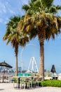 Ain Dubai Dubai Eye tallest ferris wheel in the world on Bluewaters Island with JBR beach restaurant. Royalty Free Stock Photo