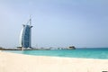 DUBAI, UAE - APRIL 16, 2012: A clean shot of the Jumeirah beach with Burj Al Arab hotel in the background Royalty Free Stock Photo