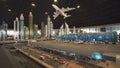 Exhibition of mock-ups Airport of Dubai made of Lego pieces in Miniland Legoland at Dubai Parks and Resorts