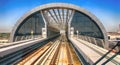 Dubai, UAE - April 7, 2014. Dubai Metro. View from the train window. Metro station. metro lines in the city of Dubai. Electric Royalty Free Stock Photo