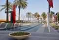 One of the entrances to famous shopping center Dubai Mall with its fountains Royalty Free Stock Photo