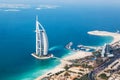 Dubai, UAE. Burj Al Arab from helicopter view Royalty Free Stock Photo