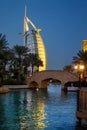Dubai,UAE / 11. 03. 2018 : burj al arab in souk madinat jumeirah background with bridge vertical Royalty Free Stock Photo