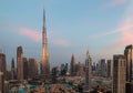 DUBAI, UAE - CIRCA 2022: Panorama of down town Dubai modern city in the morning
