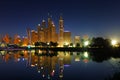 Dubai, UAE: A cityscape view of Dubai Marina at dusk