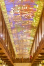 Dubai, UAE - 09.22.2021 Colorful mosaic ceiling in traditional Arabic souq in Wafi center. Craft