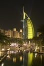 Dubai UAE colourfully lit world famous Burj Al Arab hotel Dubai icon Royalty Free Stock Photo
