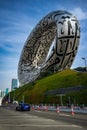 Museum of the Future and Tesla, sustainable futuristic oval building, Dubai, UAE Royalty Free Stock Photo