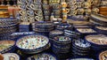 Dubai-UAE, Dec 30, 2015 : various blue ceramic plates and cups