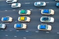 DUBAI, UAE - DECEMBER 9, 2016: Aerial view of colorful taxis along city streets Royalty Free Stock Photo