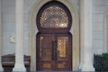 Dubai UAE December 2019 Arabic oriental styled doors of mosque. Facade of a mosque with ornate decoration. Arabic architecture.