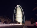 The Burj Al Arab hotel in Dubai at night Royalty Free Stock Photo