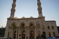 Dubai UAE December 2019 Facade of a mosque with ornate decoration. Arabic architecture. Arabic oriental styled doors of mosque.