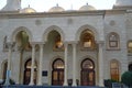 Dubai UAE December 2019 Facade of a mosque with ornate decoration. Arabic architecture. Arabic oriental styled doors of mosque.