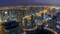 DUBAI, UAE - DECEMBER 14, 2015: Panoramic view of Dubai Marina district by night with skyscrapers Royalty Free Stock Photo