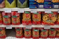 Dubai UAE December 2019 - Selection of italian pasta on the shelves in a supermarket. Pasta aisle with shelves in a Supermarket.