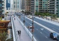 Dubai, UAE - 07.22.2022 - Dubai Marina district in the evening. City