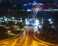 Dubai,UAE - 07.22.2021 Entrance to creek park and children city at night. City Royalty Free Stock Photo