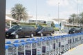 DUBAI, UAE - FEB 13: luggage carts outside airport. Feb 13, 2016 in Dubai, United Arab Emirates. Royalty Free Stock Photo