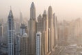 Aerial view of Dubai marina skyscrapers at dusk, UAE Royalty Free Stock Photo