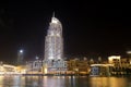 Dubai, UAE - February 14,2022: Night view of Emaar district, downtown Dubai. The district hosts some of the most famous landmarks