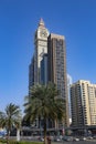 Dubai, UAE - February 14,2022: Yaqoub Tower, a tall skyscraper located in Dubai. The building has a sleek, modern design in shape Royalty Free Stock Photo