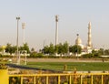 Dubai, UAE - 05.21.2021 - Football pitch in Nad Al Hamar park, early in the morning. Activities Royalty Free Stock Photo