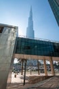 Dubai, UAE - January 1, 2018: Downtown Dubai skyline, view from the Dubai Mall. Modern city cityscape with skyscrapers, sidewalks Royalty Free Stock Photo