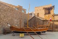 DUBAI, UAE - JANUARY 18, 2018: Exhibit of a traditional Sambuk boat in the Dubai Museum in the Al Fahidi Fort in Dubai Royalty Free Stock Photo