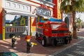 DUBAI, UAE, JANUARY 09, 2019: Fire department and fire engine made of Lego bricks in Legoland at Dubai Parks