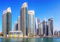 Dubai, UAE, January 11 2023: Luxury Dubai Marina canal and promenade in beautiful summer day,Dubai,United Arab Emirates