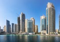 Dubai, UAE, January 11 2023: Luxury Dubai Marina canal and promenade in beautiful summer day,Dubai,United Arab Emirates Royalty Free Stock Photo