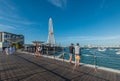 Dubai, UAE - January 16, 2019: New Pedestrian Bridge on the Bluewaters Island and Dubai Eye