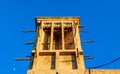 Dubai, UAE, 12 January 2022: Traditional wind tower of old traditional Emirati house in Al Seef Dubai. Al Seef Dubai is a place of Royalty Free Stock Photo