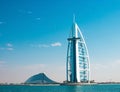 DUBAI, UAE - January, 2015: Two luxury hotels Burj Al Arab and Jumeirah Beach Hotel in Dubai