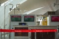 View of departure gate reception desk with Emirates Airlines at in Dubai International Airport terminal Royalty Free Stock Photo