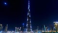 DUBAI, UAE.- June 29, 2018: View of Burj Khalifa with night illumination. Stock. Burj Khalifa - tallest building in the Royalty Free Stock Photo