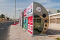 DUBAI, UAE - MARCH 12, 2017: Air conditioned bus stop in Dubai, United Arab Emirat