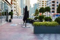 Dubai, UAE - MARCH, 2020: Beautiful empty street cafe in Dubai