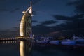Dubai, UAE - March, 03, 2017: View of the luxury Burj Al Arab, the most exclusive hotel of the world, with seven stars at night
