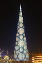 DUBAI, UAE - May, 2019: Night view Burj Khalifa. Ramadan Kareem greeting. Tallest building in the world. Dubai, 2019. Royalty Free Stock Photo