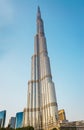 DUBAI, UAE - May 18, 2018: Panoramic view Burj Khalifa. Tallest building in the world. Dubai, 2018 Royalty Free Stock Photo