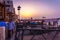 DUBAI, UAE-MAY17: Traditional Abra ferries on boarding area. The Creek divides the city into two main sections: Deira and Bur